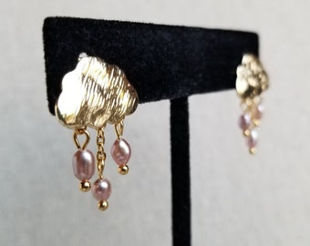 Golden Cloud Pearl Rain Earrings, PEARL RAIN, Inspired by RM's Forever Rain, Hypoallergenic 18k Gold Plated Post Earring