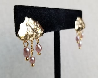 Golden Cloud Pearl Rain Earrings: 18k Gold Plated Posts