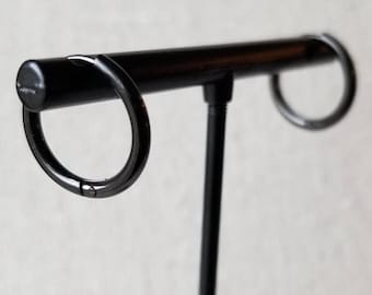 Black Steel Hoop Earring: Hypoallergenic, Non-Pierced Option