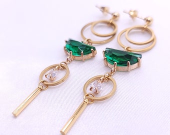 Green Astral Reflection Statement Earrings, ASTRAL G , Moon and Stars Jewelry, Hypoallergenic Earring