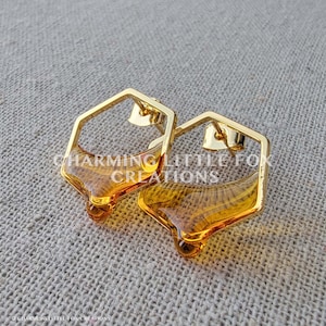 Gold Dripping Honeycomb Earrings, HGE1, Hypoallergenic Earrings, Clip On Option Available