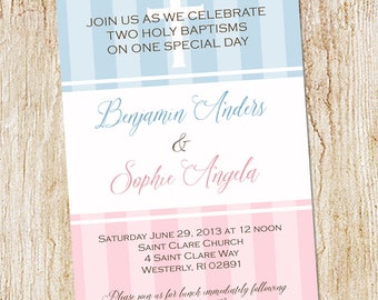 twin baptism invitation digital file christening baby etsy