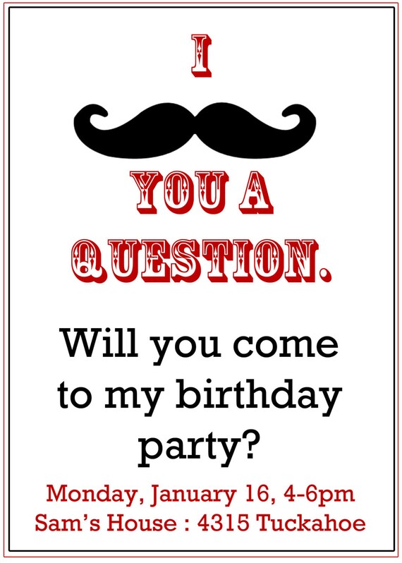 Moustache Fete L Anniversaire Invitation Digial Fichier De Etsy