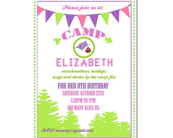 Camping Party invitation- Camping Birthday Invitation- Digial File, print yourself - Outdoor Fall Birthday party