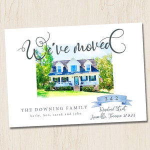 moving card - watercolor moving card -watercolor home portrait - painting - moving announcement