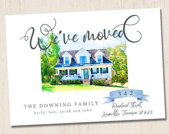 moving card - watercolor moving card -watercolor home portrait - painting - moving announcement