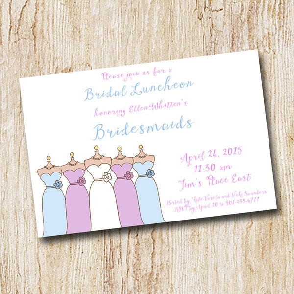 Bridesmaids luncheon invitation - Wedding Party - Digital file- Printable or PRINTED - bridesmaids dresses - bridal brunch - bridal luncheon