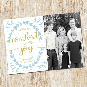 Photo Christmas Card - Digital file or Printed Cards - Photo Holiday Card -  Comfort and Joy