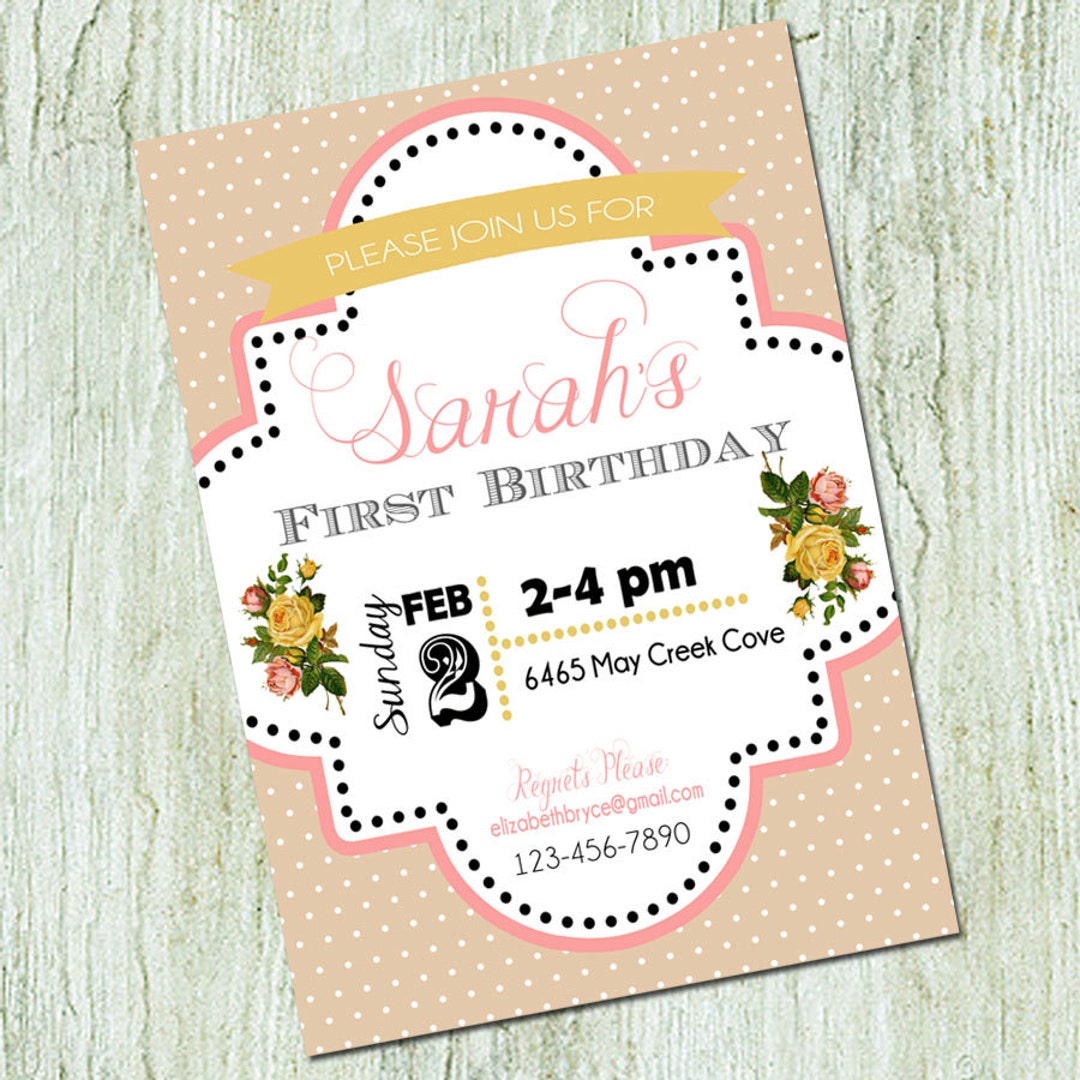 Vintage First Birthday Invitation Rustic Shabby Chic Bridal Shower
