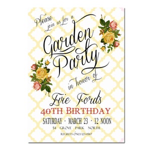 Garden Party Invitation Bridal Shower Invitation Digital File Printable Invitation Modern Invitation 40th Birthday Hens Party image 1