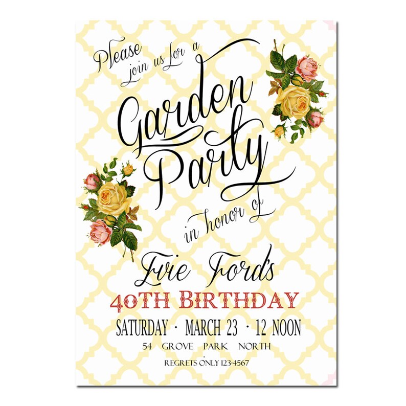 Garden Party Invitation Bridal Shower Invitation Digital File Printable Invitation Modern Invitation 40th Birthday Hens Party image 1