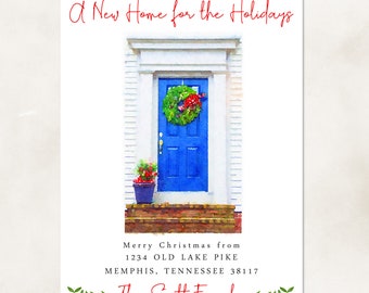 New year moving card - holiday moving - watercolor moving card -watercolor home portrait - moving announcement - change of address card