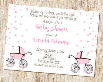 Twin Baby Shower Invitation - Digital File or PRINTED - Twin Shower - girl twins - Sip and See - Sip n See