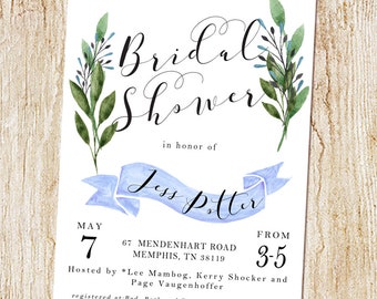 Bridal Shower invitation - Wedding Shower invitation - Baby Shower invitation - digital file or PRINTED cards - bridesmaids luncheon brunch