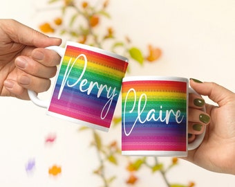 Personalised Name Rainbow Mug Rainbow Stripe Custom Coffee Cup Your Name Customisable Gift for Rainbow Birthday Wedding Best Friend Teacher