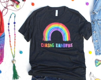 Chasing Rainbows T-Shirt -  A Funky and Happy Rainbow Tee. Unisex Rainbow T Shirt. LGBQT Tees. Gay Pride Rainbow Shirt. Rainbow Fashion