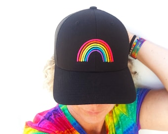 Embroidered Rainbow Cap A Happy & Positive Trucker Hat for Rainbow Lovers, Baseball Cap Rainbow Gift for Festivals Pride Beach Adventures