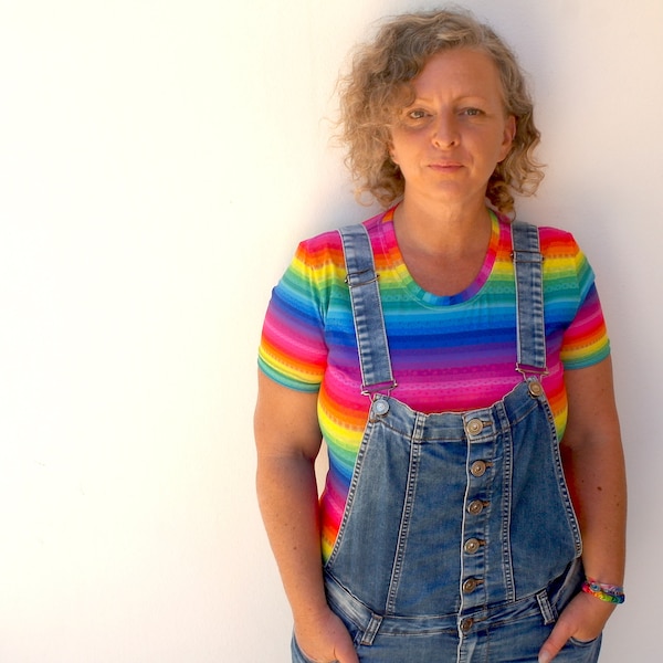 Rainbow Stripe T Shirt - A Super Colourful Women's T Shirt made with my Funky Rainbow Stripe Design. Be a Rainbow. Rainbow Top. Pride Tee..