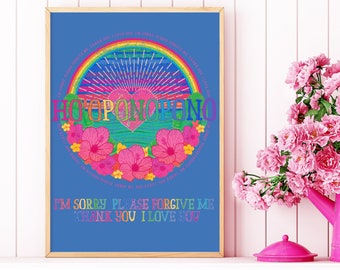 Ho'oponopono Print Rainbow Art Print, Boho Wall Art, Hawaii Poster, Rainbow Decor, I'm Sorry Gift, Hawaiian Prayer Print, Mindfulness Print