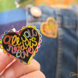 All You Need Is Love Rainbow Enamel Pin - A happy & colourful love heart enamel pin badge from Claraluna Ibiza with a positive affirmation.