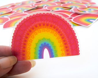 Floral Rainbow Sticker - Rainbow Vinyl Sticker Positive Car Decal Laptop Sticker Water Bottle Sticker Happy Hippie Boho Rainbow of Flowers