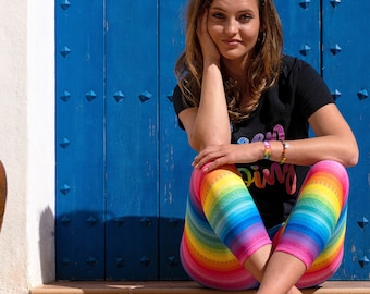 Rainbow Stripe Leggings - Bright and Colourful Rainbow Leggings with my Funky Rainbow Stripe Design. Festival Leggings. Pride Leggings.