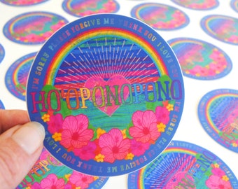 Ho'oponopono Rainbow Sticker Hawaiian Prayer Vinyl Sticker, Hawaii Meditation Sticker Mindfulness Gift, Positive Affirmation Car Sticker