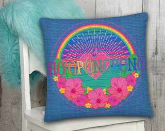 Ho'oponopono Cushion Hawaii Rainbow Boho Throw Pillow Rainbow Cushion Affirmation Accent Cushion Rainbow Flowers Meditation Pillow Prayer