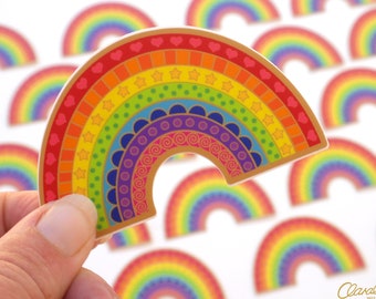Rainbow Sticker - A Happy Rainbow Vinyl Sticker for use as a Positive Car Decal. Laptop Sticker. Planner Sticker. Crazy Happy Rainbow