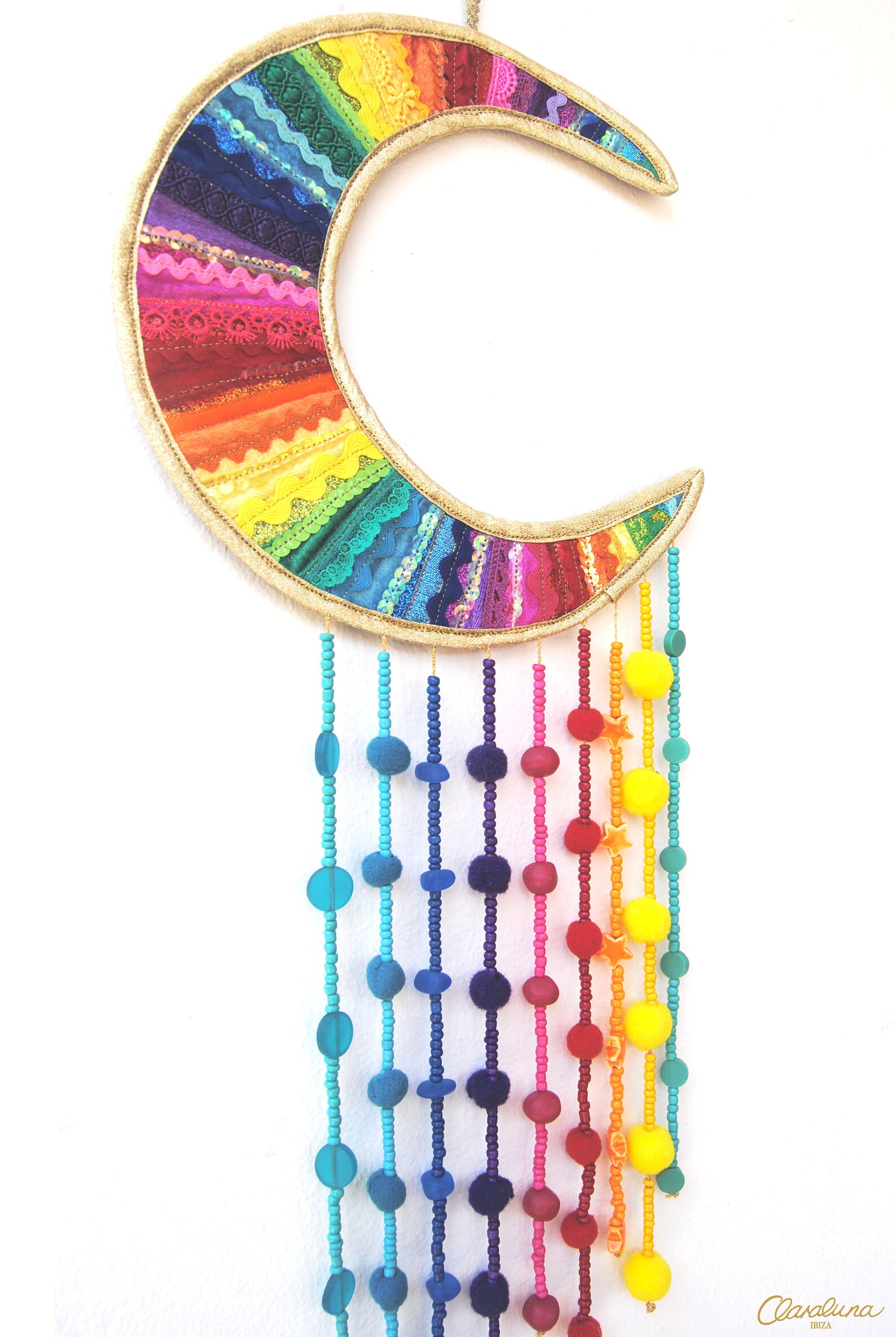 Crescent Moon Wall Hanging A Magical Applique Rainbow Moon Etsy