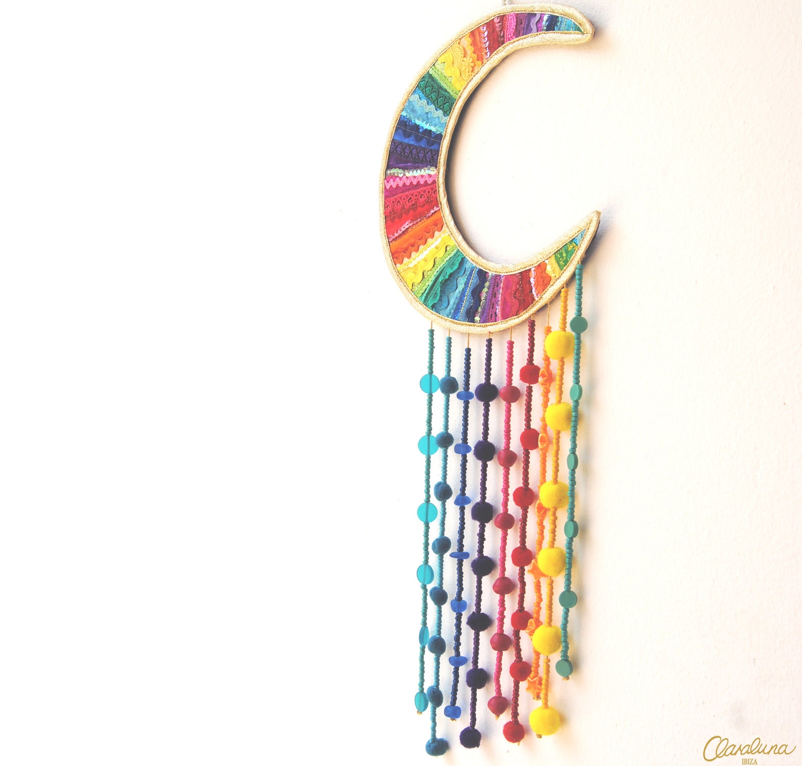 Crescent Moon Wall Hanging A Magical Applique Rainbow Moon Etsy