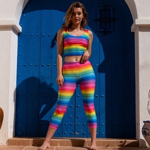 Rainbow Stripe Leggings Bright and Colourful Rainbow Leggings with my Funky Rainbow Stripe Design. Festival Leggings. Pride Leggings. image 2
