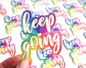 Keep Going Vinyl Sticker - A Motivational Sticker with a Rainbow of Positivity. Laptop Sticker. Mental Health Sticker. Positive Car Sticker.