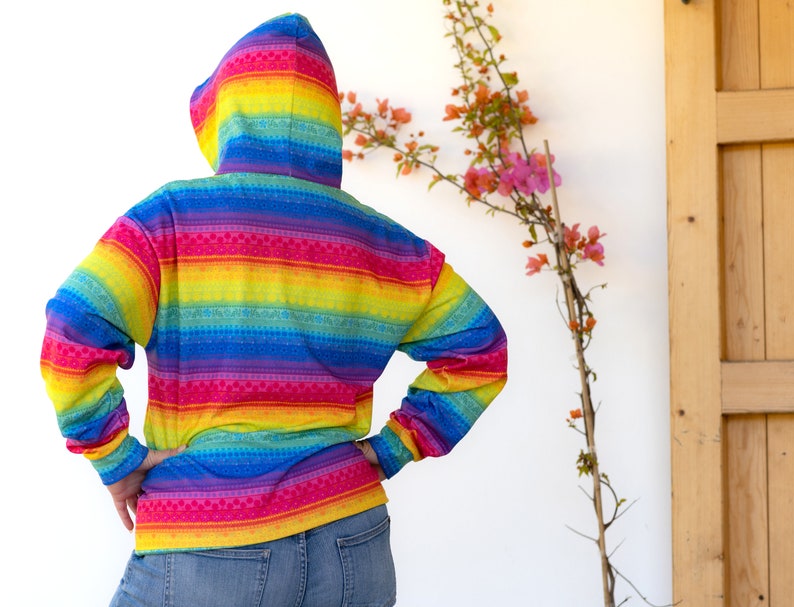 Floral Rainbow Stripe Hoodie A Happy & Positive Hoodie with a Rainbow Gradient of Boho Flowers Hippie Hoodie Festival Hoodie Pride Hoodie image 7