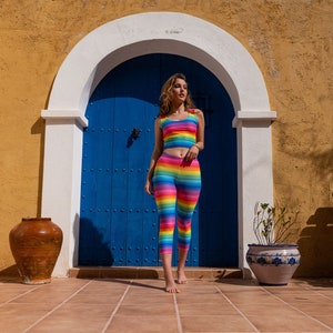 Rainbow Stripe Leggings Bright and Colourful Rainbow Leggings with my Funky Rainbow Stripe Design. Festival Leggings. Pride Leggings. image 7