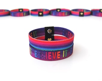 Dream It Believe It Become It Wristband - Positive Affirmation Rainbow Wristband. Reversible Elastic Wristband. Affirmation Bracelet.