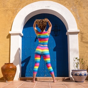 Rainbow Stripe Leggings Bright and Colourful Rainbow Leggings with my Funky Rainbow Stripe Design. Festival Leggings. Pride Leggings. image 8