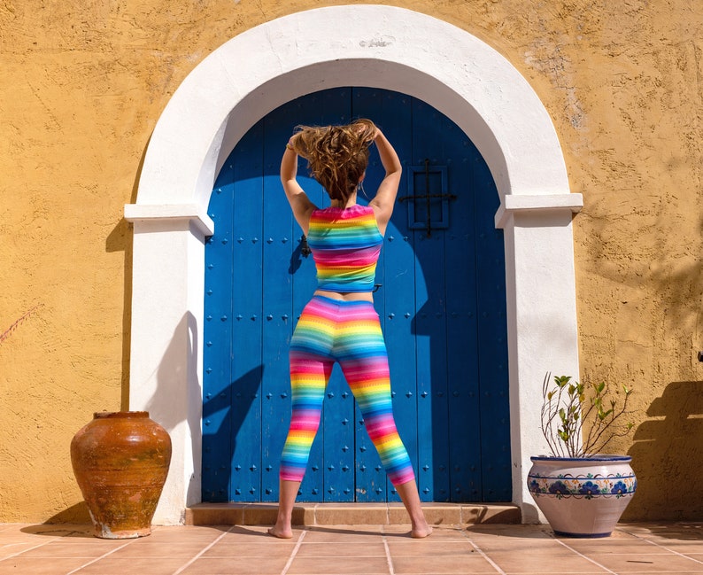 Rainbow Stripe Leggings Bright and Colourful Rainbow Leggings with my Funky Rainbow Stripe Design. Festival Leggings. Pride Leggings. image 8