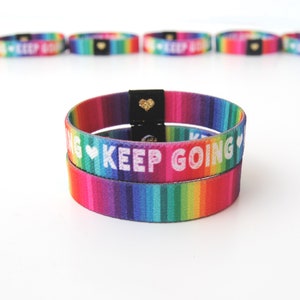Keep Going Wristband - Positive Affirmation Rainbow Wristband.  Reversible Elastic Wristband. Rainbow Bracelet. Mental Health Awareness.