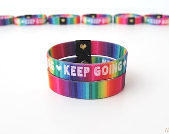 Keep Going Wristband - Positive Affirmation Rainbow Wristband.  Reversible Elastic Wristband. Rainbow Bracelet. Mental Health Awareness.