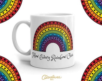 Rainbow Mug - A Personalised Motivational Mug, with my Rainbow Design and the customisable saying Follow Every Rainbow followed by your name