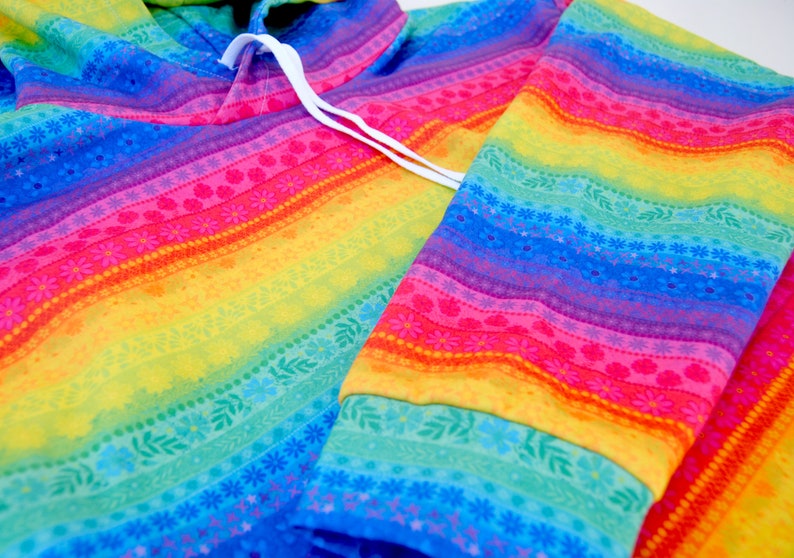 Floral Rainbow Stripe Hoodie A Happy & Positive Hoodie with a Rainbow Gradient of Boho Flowers Hippie Hoodie Festival Hoodie Pride Hoodie image 9