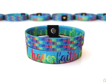 Have Faith Wristband - Positive Affirmation Rainbow Wristband.  Reversible Elastic Wristband. A Reminder to Trust, Believe and Have Faith.