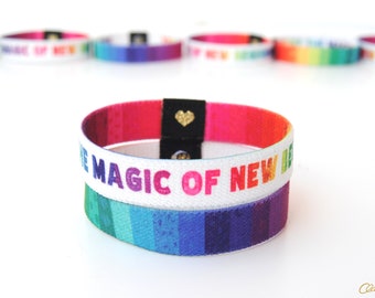 Trust The Magic of New Beginnings Wristband - Positive Affirmation Rainbow Wristband. Reversible Elastic Wristband. Rainbow Bracelet.