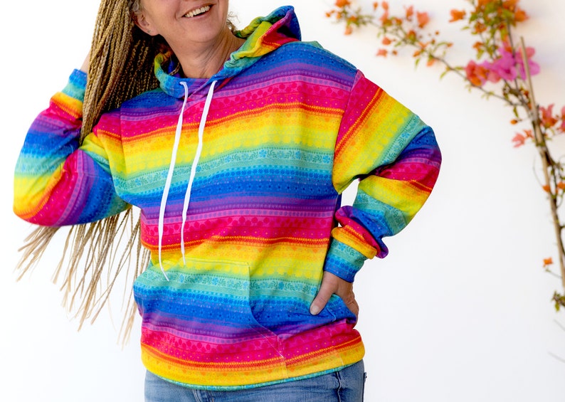 Floral Rainbow Stripe Hoodie A Happy & Positive Hoodie with a Rainbow Gradient of Boho Flowers Hippie Hoodie Festival Hoodie Pride Hoodie image 5