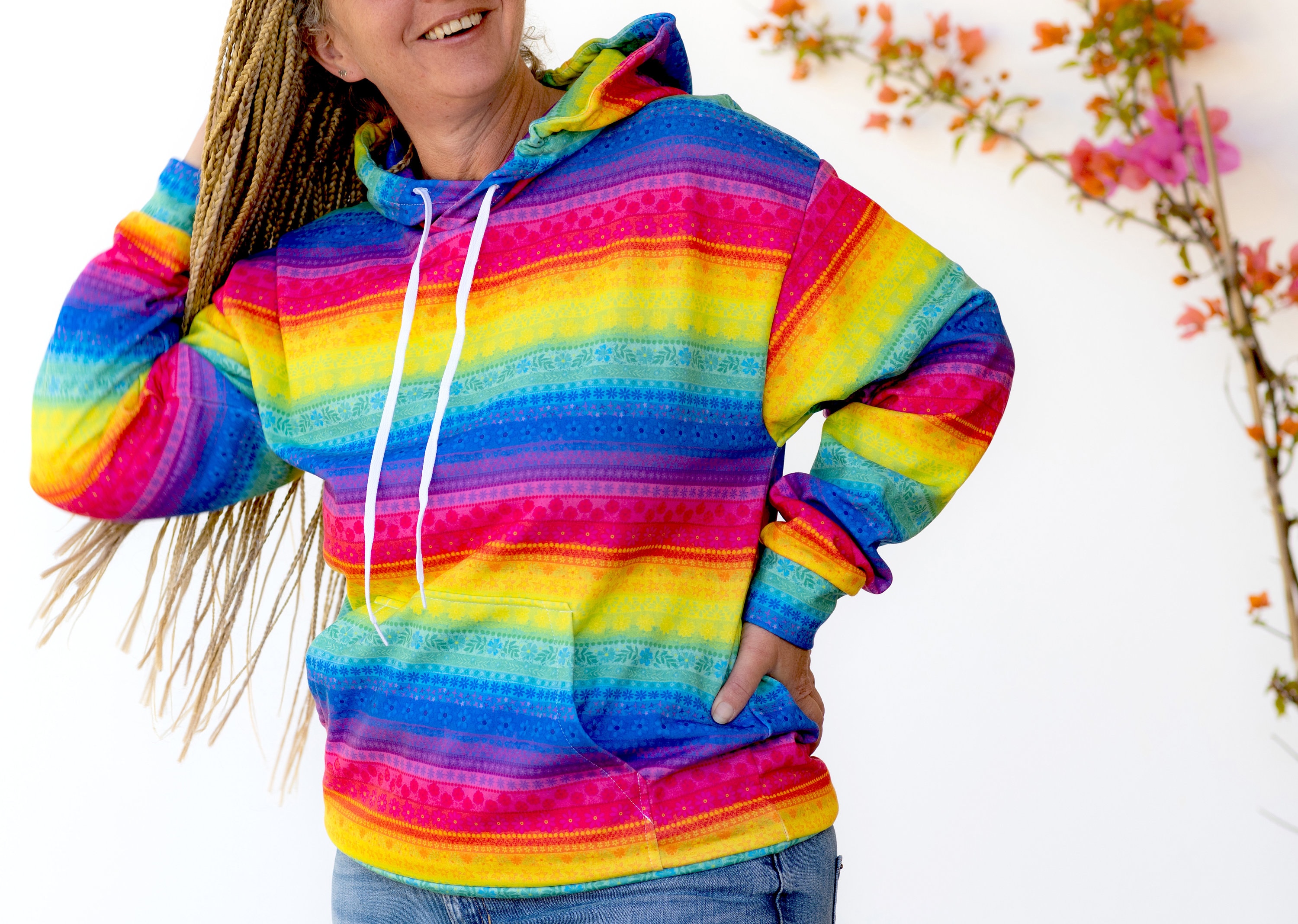 Floral Rainbow Stripe Hoodie A Happy Positive Hoodie With a Rainbow Gradient of Boho Flowers Hippie Hoodie Festival Hoodie Pride Hoodie Etsy UK