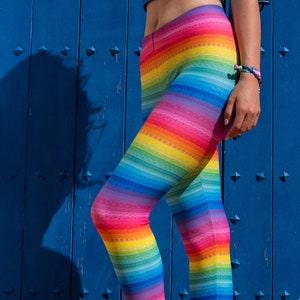 Rainbow Stripe Leggings Bright and Colourful Rainbow Leggings with my Funky Rainbow Stripe Design. Festival Leggings. Pride Leggings. image 4
