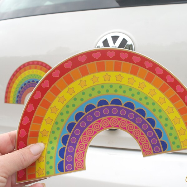 Large Rainbow Sticker - A Happy Rainbow Sticker for use as a Positive Car Decal. Rainbow Vinyl Car Sticker. Mirror Decal. Laptop Sticker