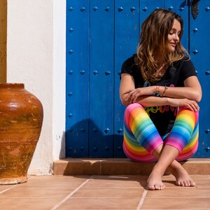 Rainbow Stripe Leggings Bright and Colourful Rainbow Leggings with my Funky Rainbow Stripe Design. Festival Leggings. Pride Leggings. image 6