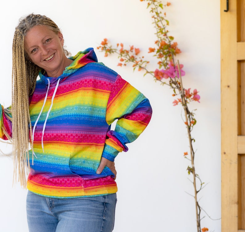 Floral Rainbow Stripe Hoodie A Happy & Positive Hoodie with a Rainbow Gradient of Boho Flowers Hippie Hoodie Festival Hoodie Pride Hoodie image 2